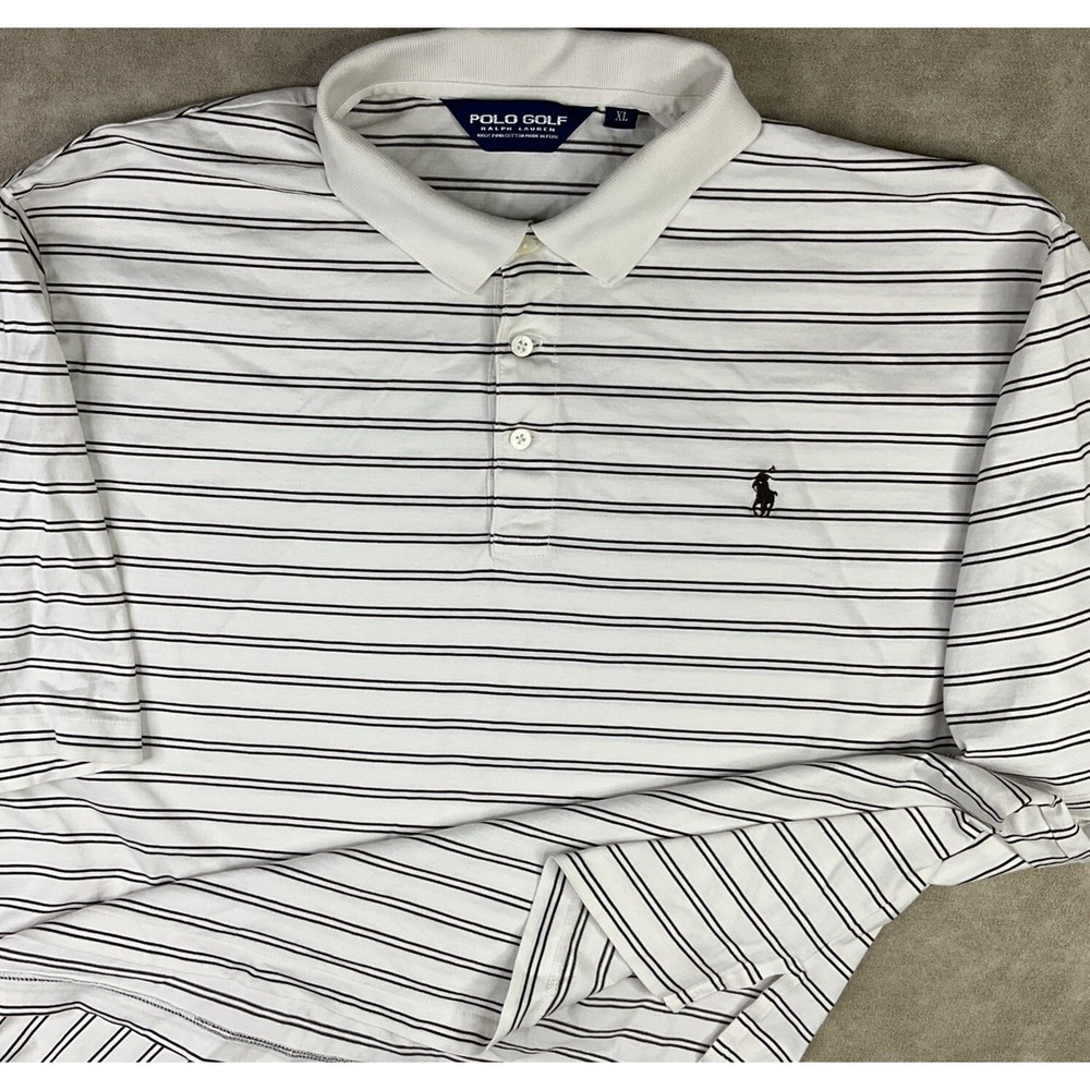 Vintage Polo Ralph Lauren Sport Shirt Striped 90s White Short Sleeve Men Sz‎ XL